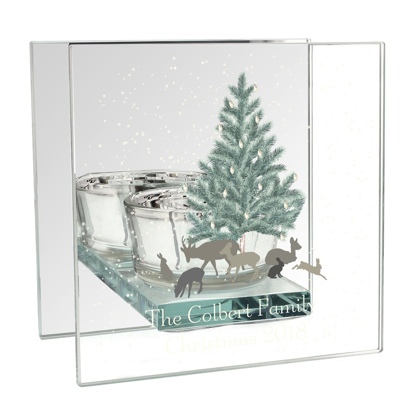 Personalised A Winter's Night Mirrored Glass Tea Light Candle Holder - MK&JD Gifts