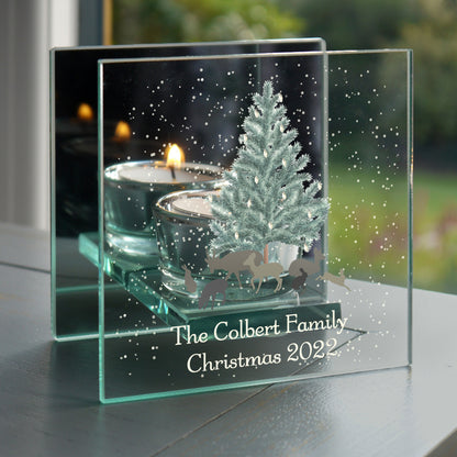 Personalised A Winter's Night Mirrored Glass Tea Light Candle Holder - MK&JD Gifts