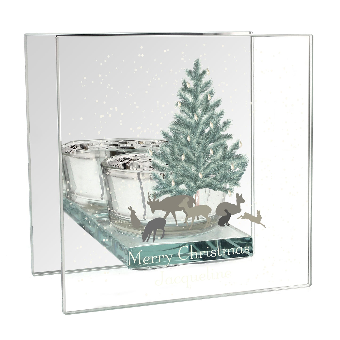 Personalised A Winter's Night Mirrored Glass Tea Light Candle Holder - MK&JD Gifts