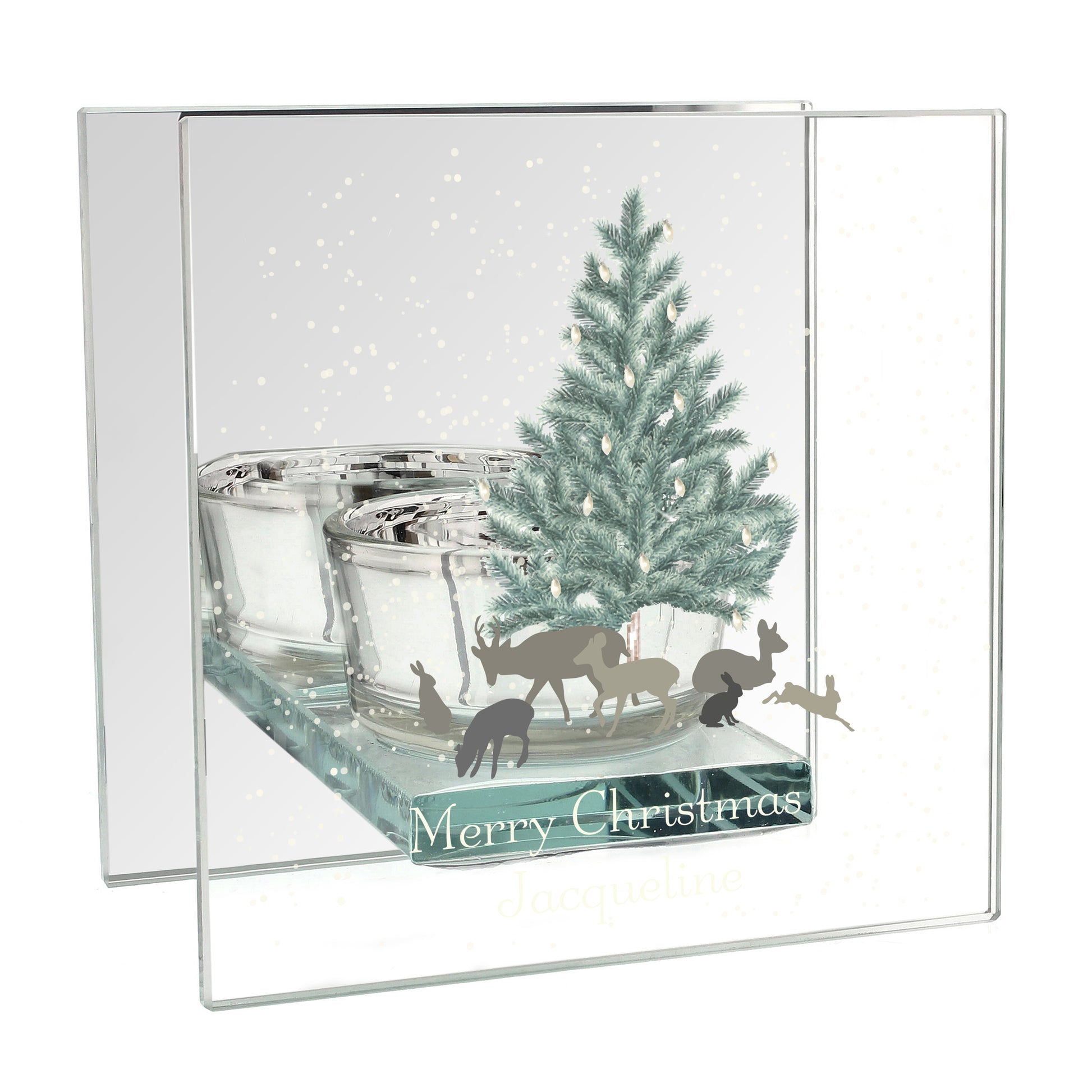 Personalised A Winter's Night Mirrored Glass Tea Light Candle Holder - MK&JD Gifts