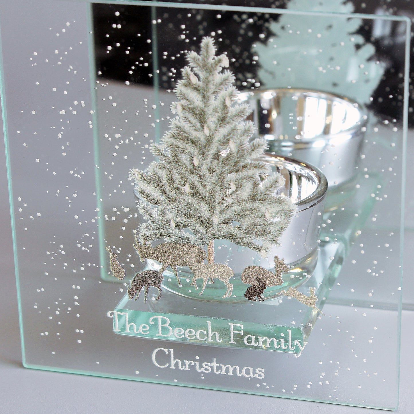 Personalised A Winter's Night Mirrored Glass Tea Light Candle Holder - MK&JD Gifts
