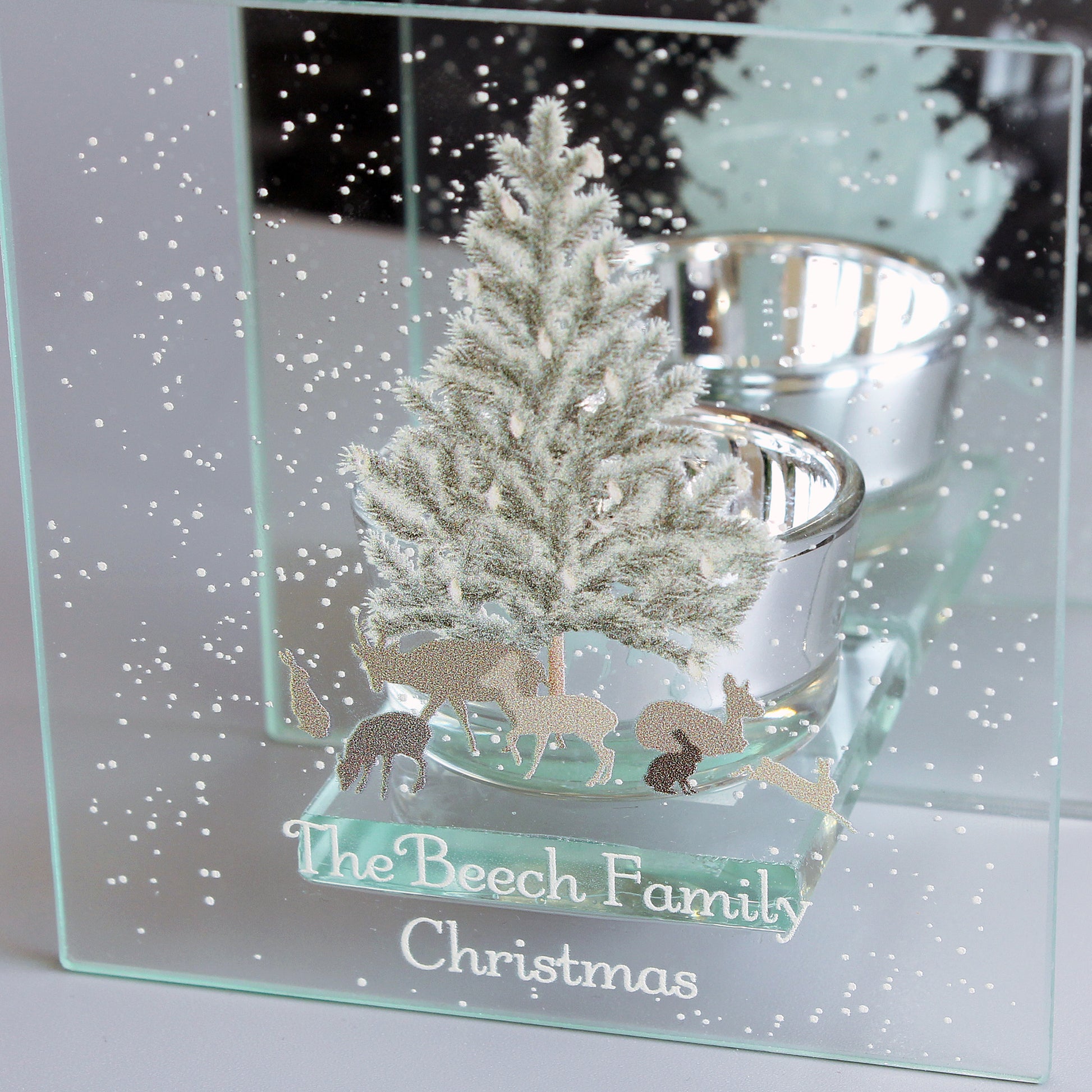 Personalised A Winter's Night Mirrored Glass Tea Light Candle Holder - MK&JD Gifts