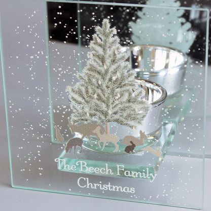 Personalised A Winter's Night Mirrored Glass Tea Light Candle Holder - MK&JD Gifts