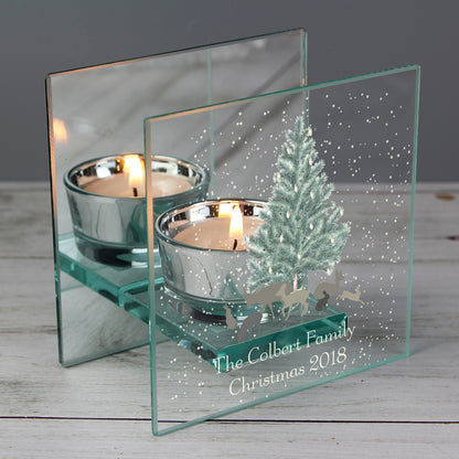 Personalised A Winter's Night Mirrored Glass Tea Light Candle Holder - MK&JD Gifts