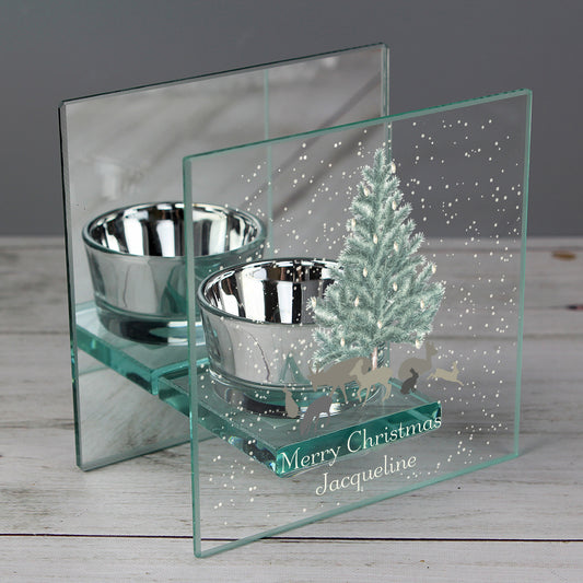 Personalised A Winter's Night Mirrored Glass Tea Light Candle Holder - MK&JD Gifts