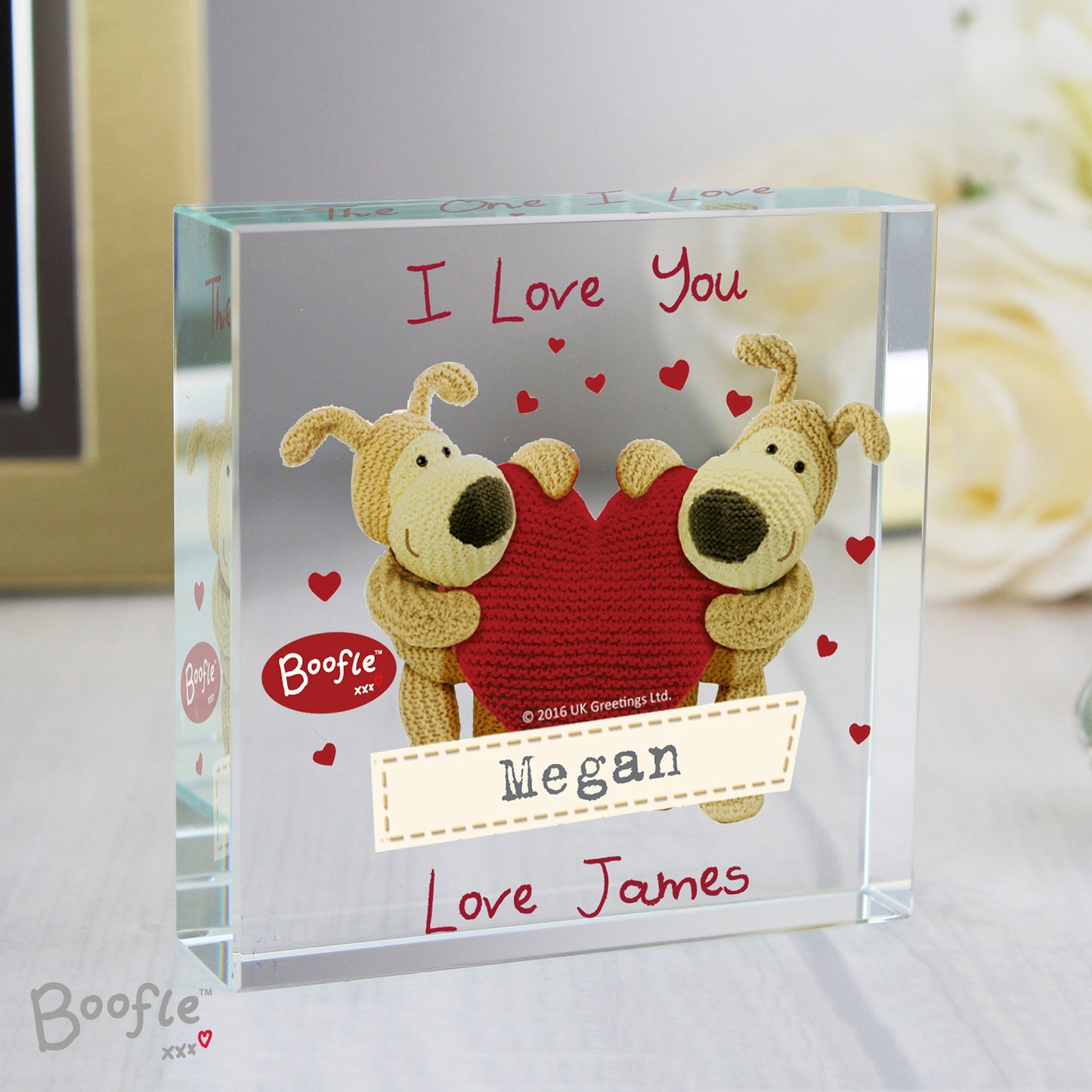 Personalised Boofle Shared Heart Crystal Token - MK&JD Gifts