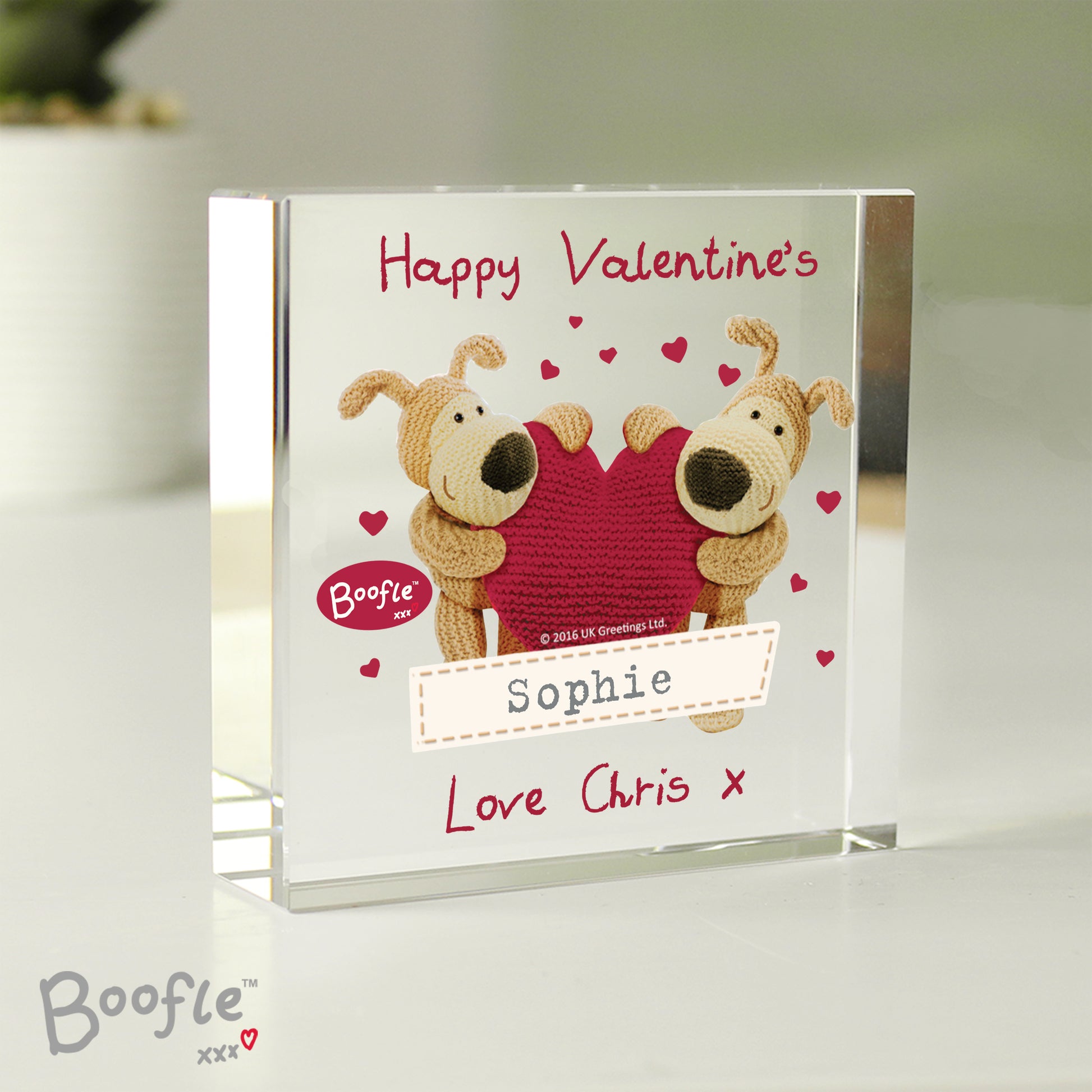Personalised Boofle Shared Heart Crystal Token - MK&JD Gifts