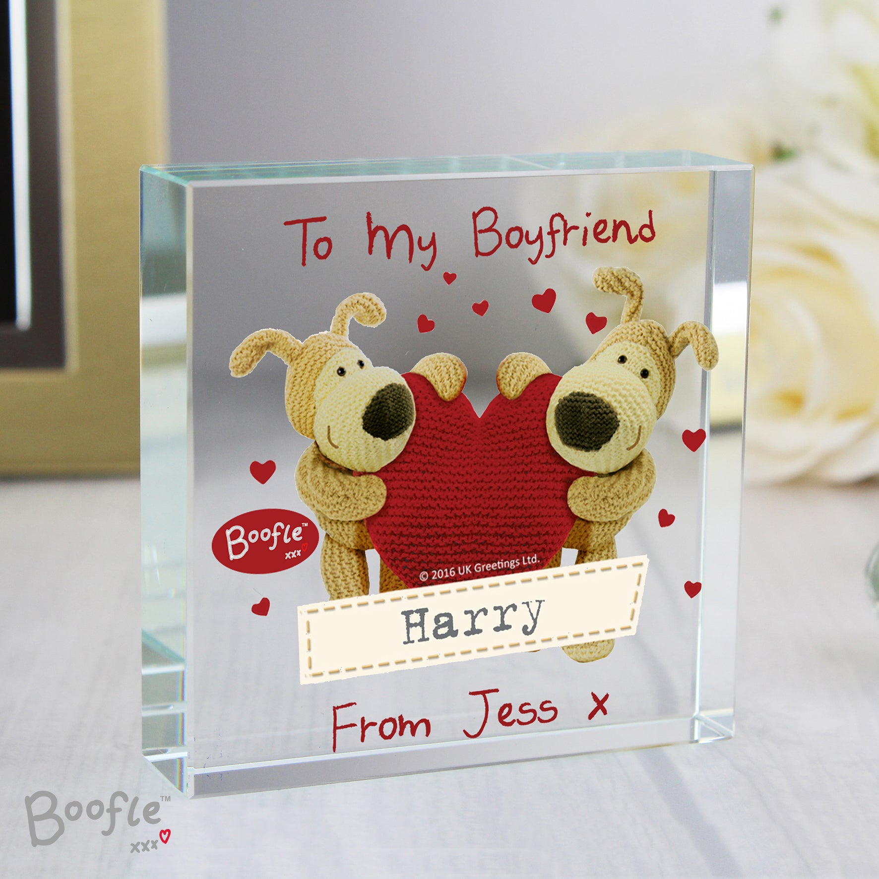 Personalised Boofle Shared Heart Crystal Token - MK&JD Gifts