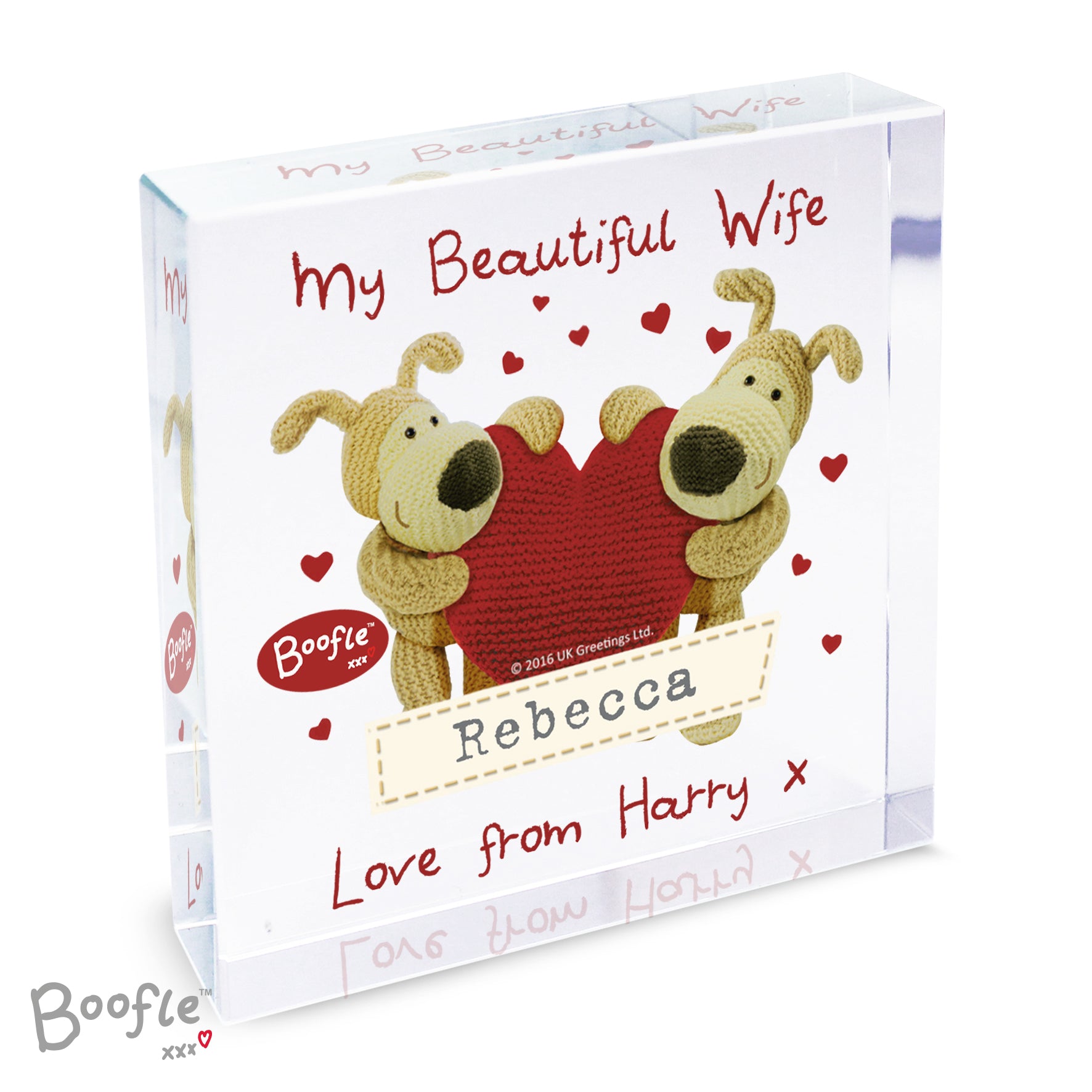 Personalised Boofle Shared Heart Crystal Token - MK&JD Gifts