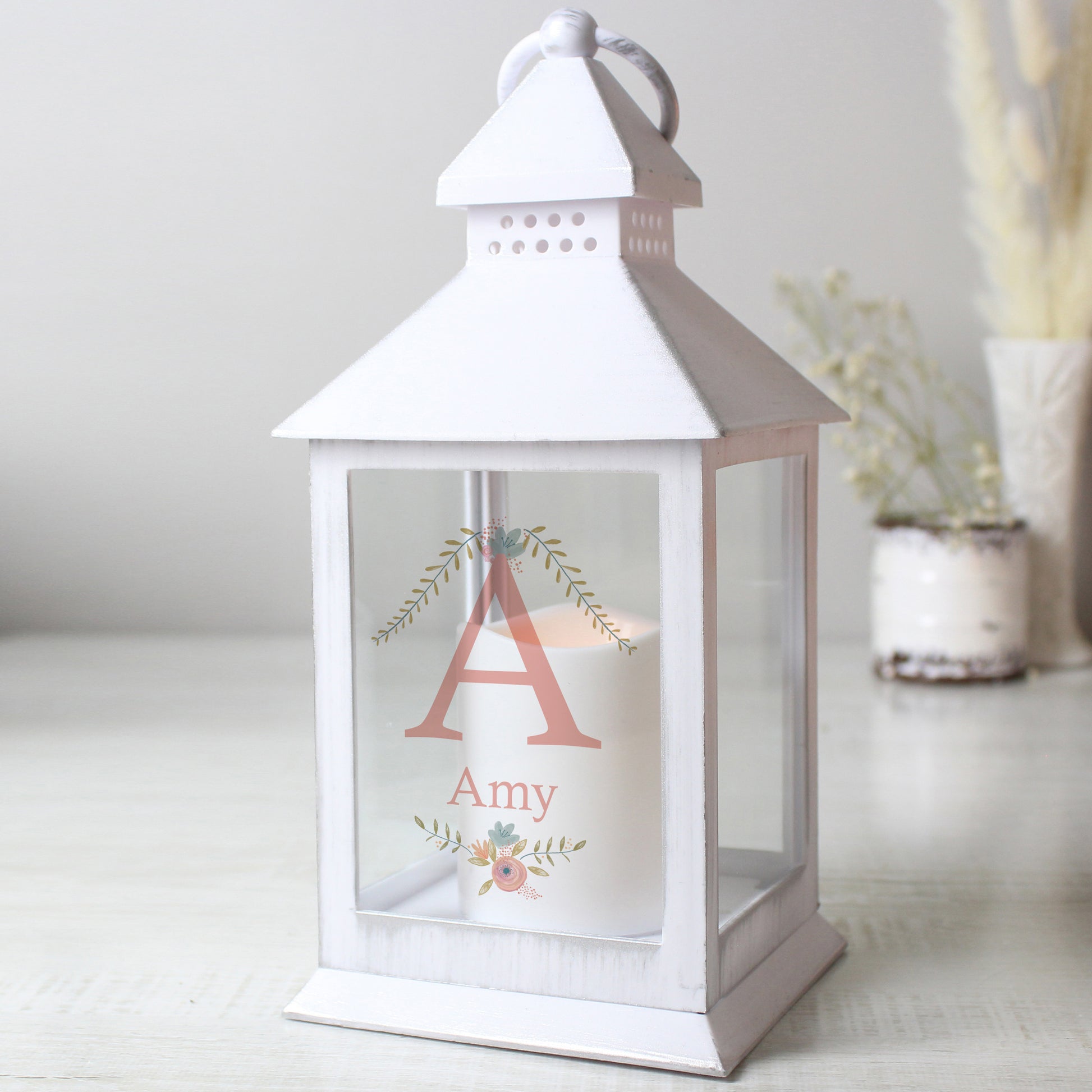 Personalised Floral Bouquet White Lantern - MK&JD Gifts