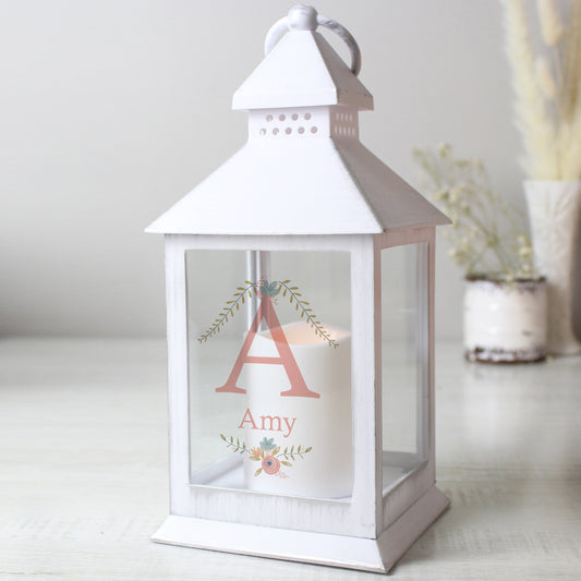 Personalised Floral Bouquet White Lantern - MK&JD Gifts