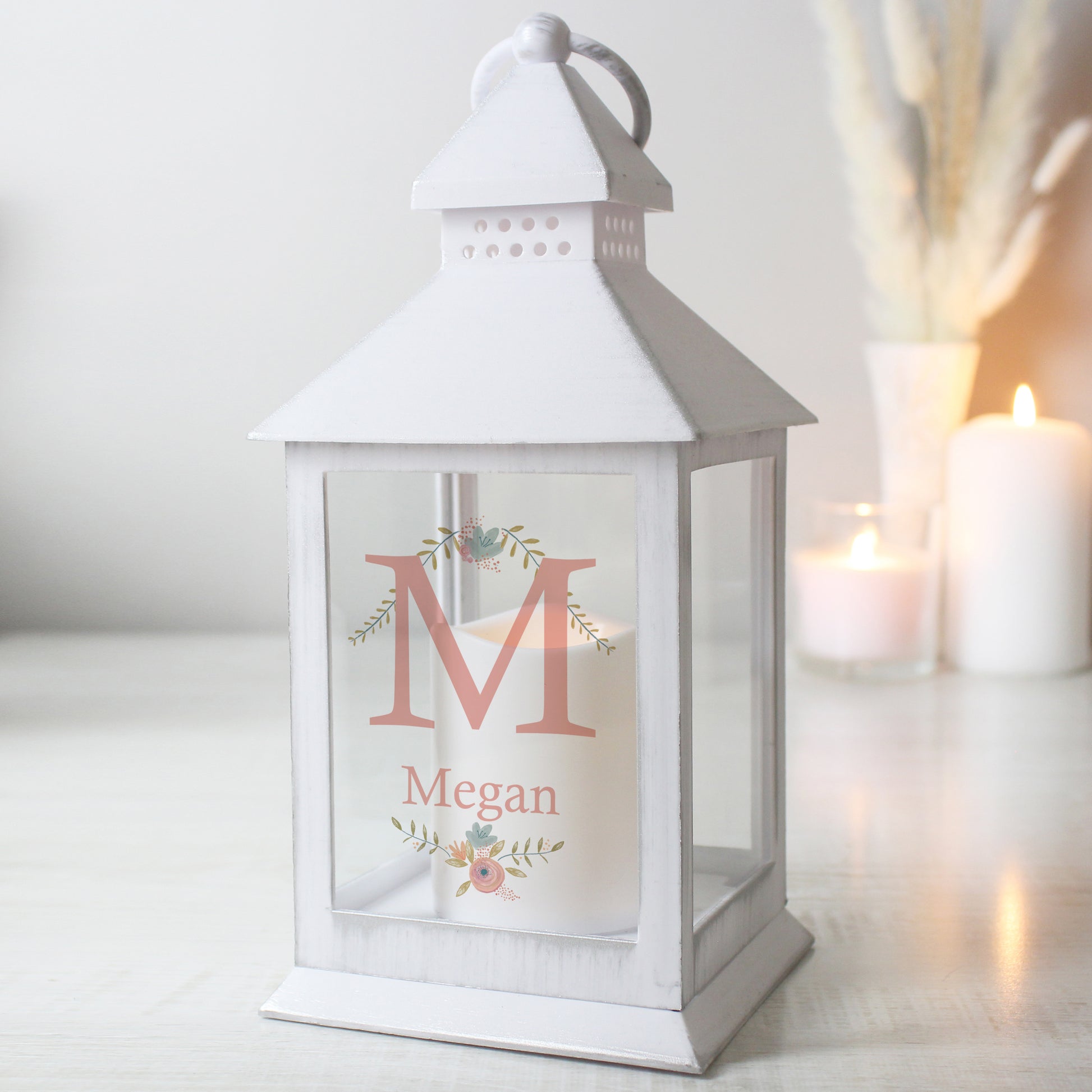 Personalised Floral Bouquet White Lantern - MK&JD Gifts