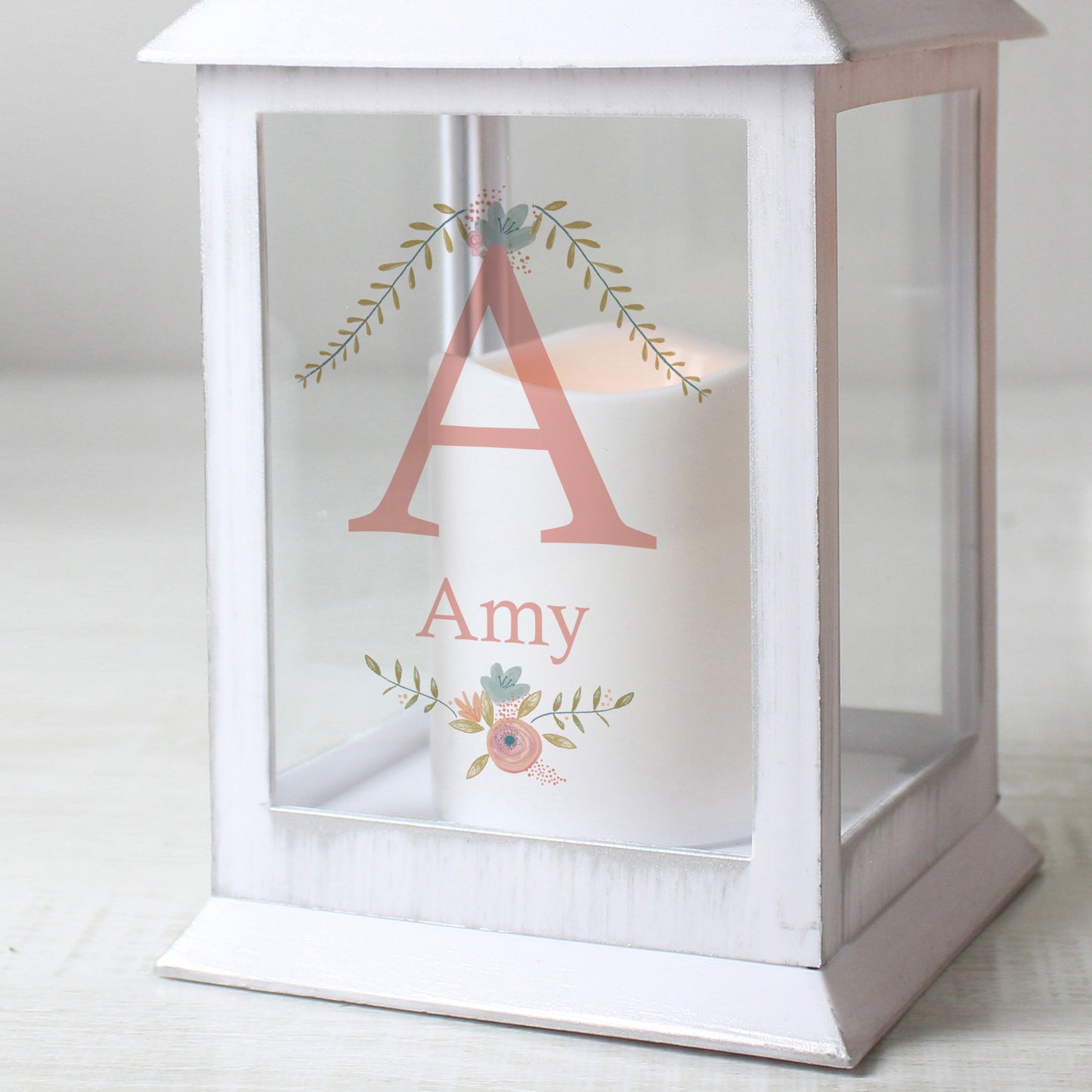 Personalised Floral Bouquet White Lantern - MK&JD Gifts
