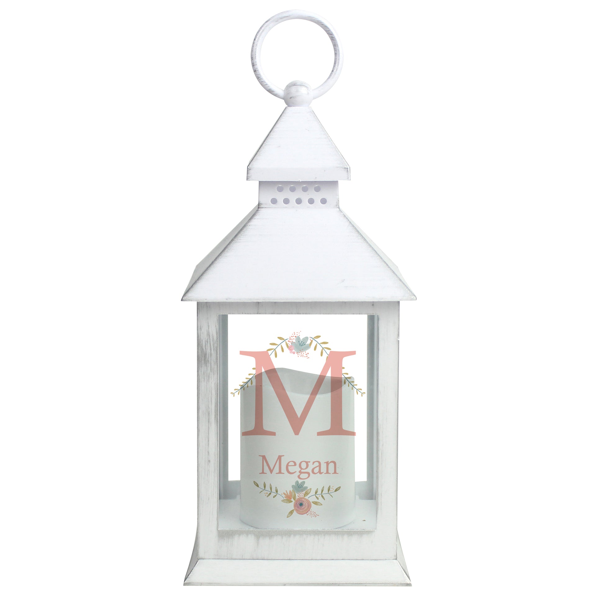 Personalised Floral Bouquet White Lantern - MK&JD Gifts