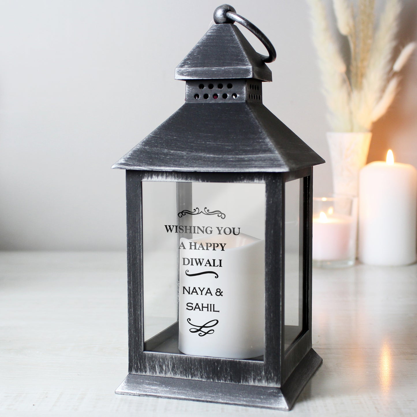 Personalised Antique Scroll Rustic Black Lantern - MK&JD Gifts