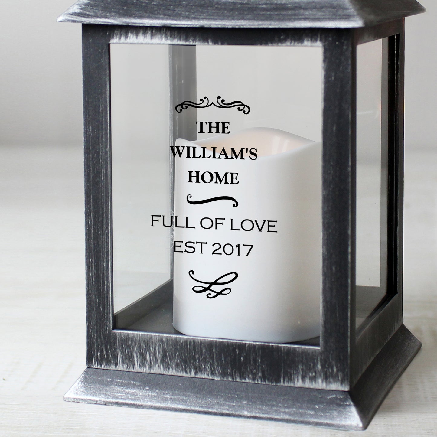 Personalised Antique Scroll Rustic Black Lantern - MK&JD Gifts