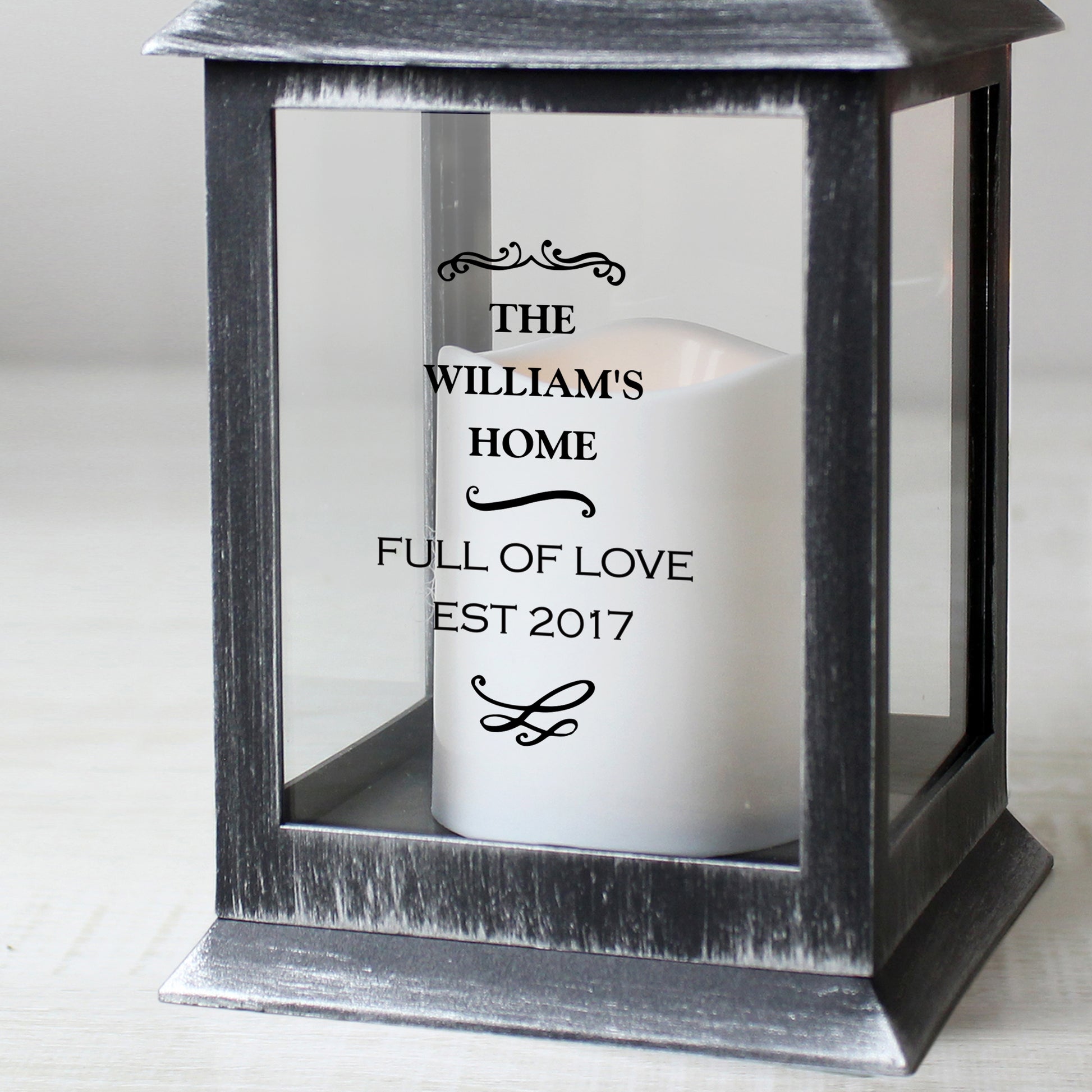 Personalised Antique Scroll Rustic Black Lantern - MK&JD Gifts
