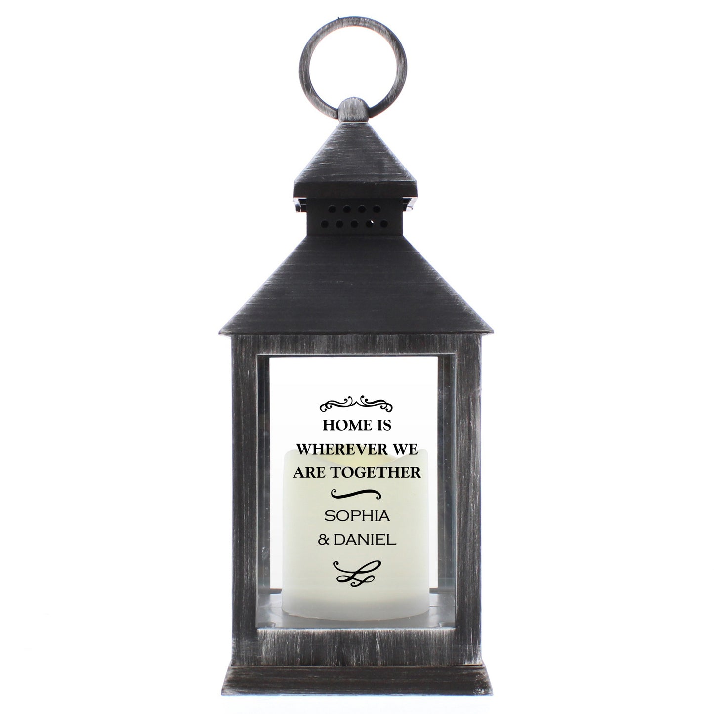 Personalised Antique Scroll Rustic Black Lantern - MK&JD Gifts