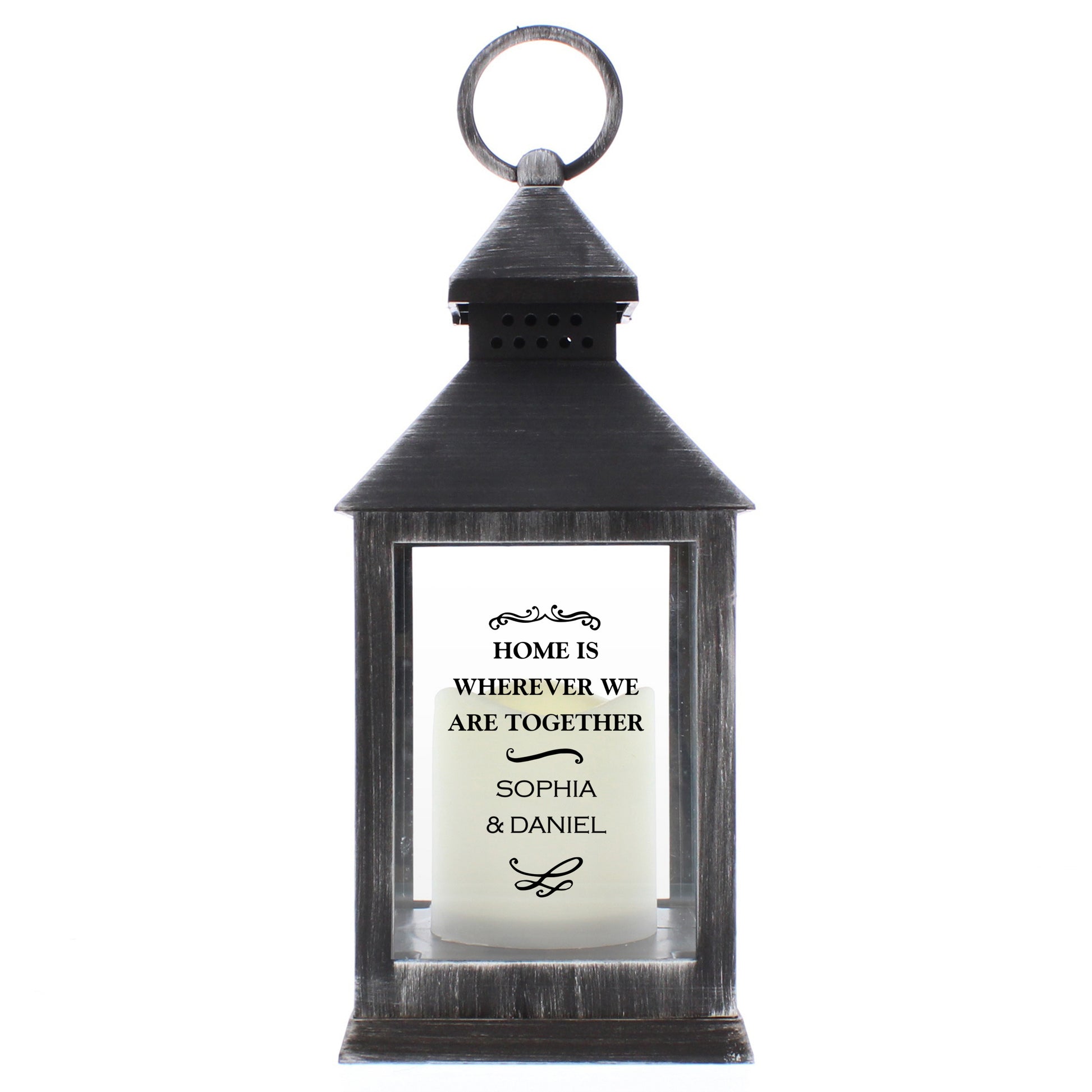 Personalised Antique Scroll Rustic Black Lantern - MK&JD Gifts