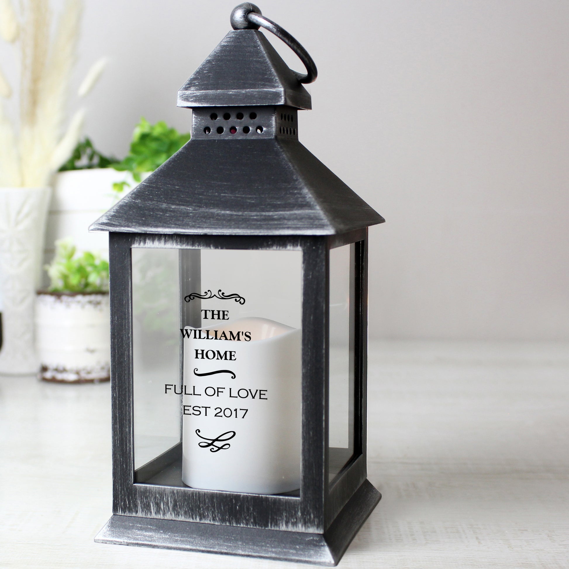Personalised Antique Scroll Rustic Black Lantern - MK&JD Gifts