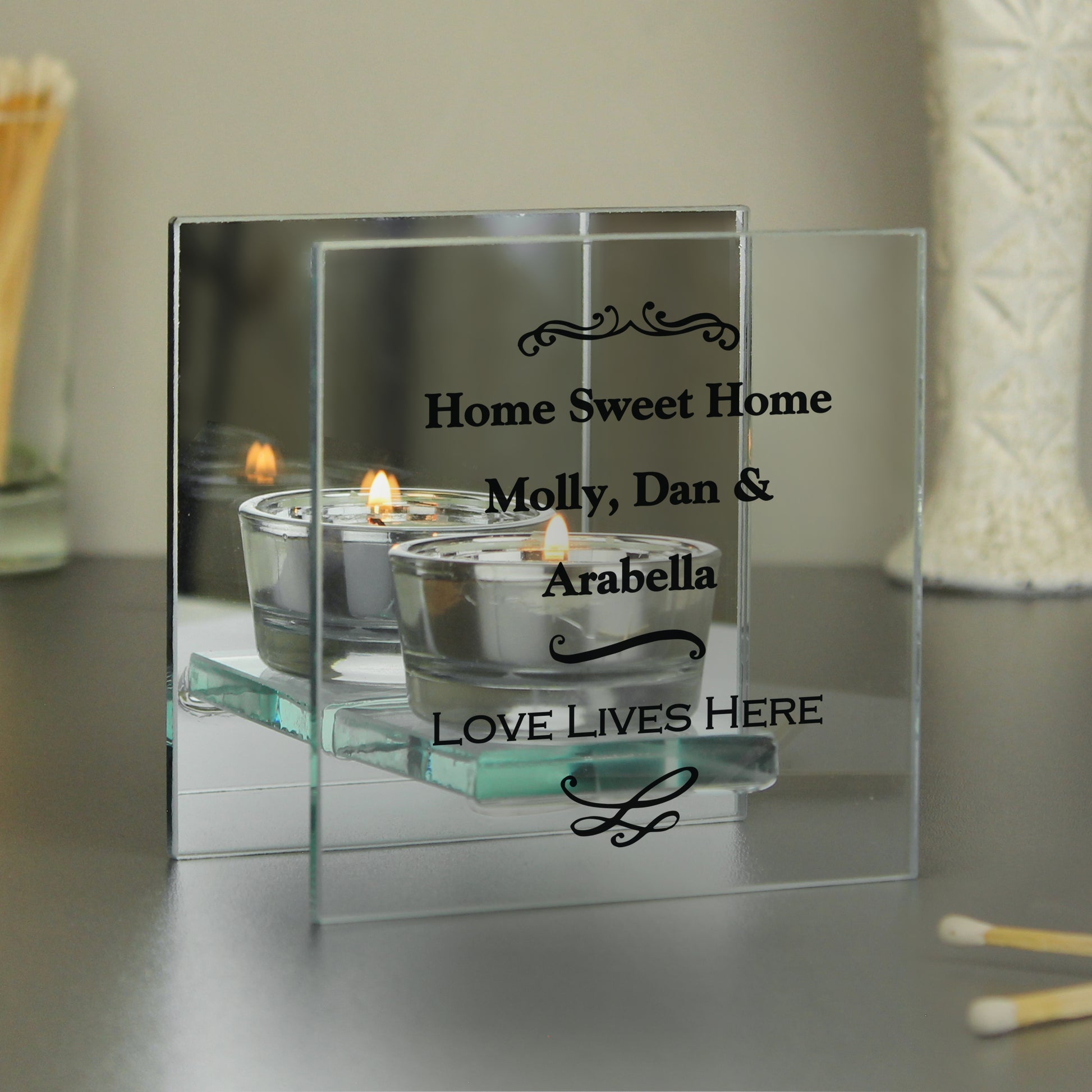 Personalised Antique Scroll Mirrored Glass Tea Light Candle Holder - MK&JD Gifts
