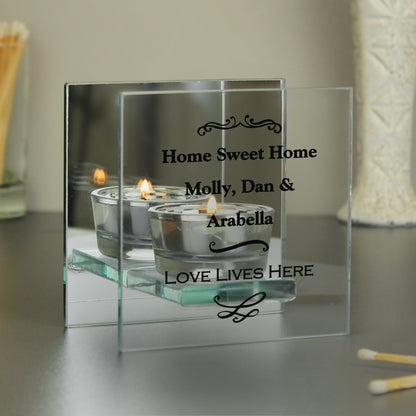 Personalised Antique Scroll Mirrored Glass Tea Light Candle Holder - MK&JD Gifts