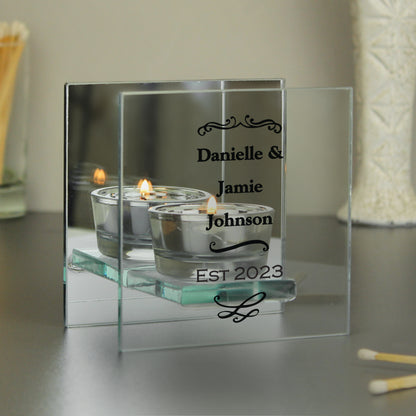 Personalised Antique Scroll Mirrored Glass Tea Light Candle Holder - MK&JD Gifts