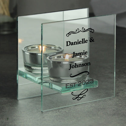 Personalised Antique Scroll Mirrored Glass Tea Light Candle Holder - MK&JD Gifts