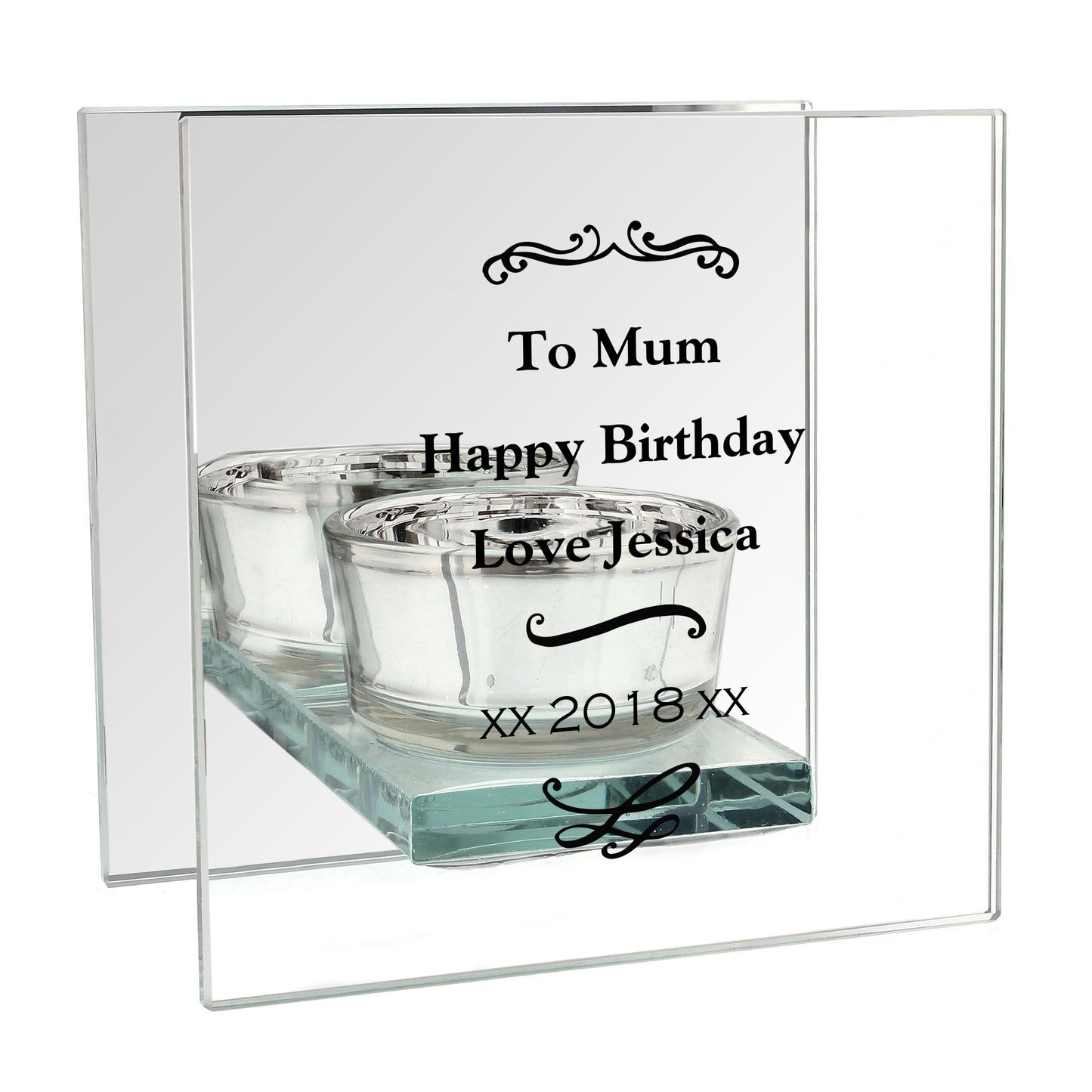 Personalised Antique Scroll Mirrored Glass Tea Light Candle Holder - MK&JD Gifts