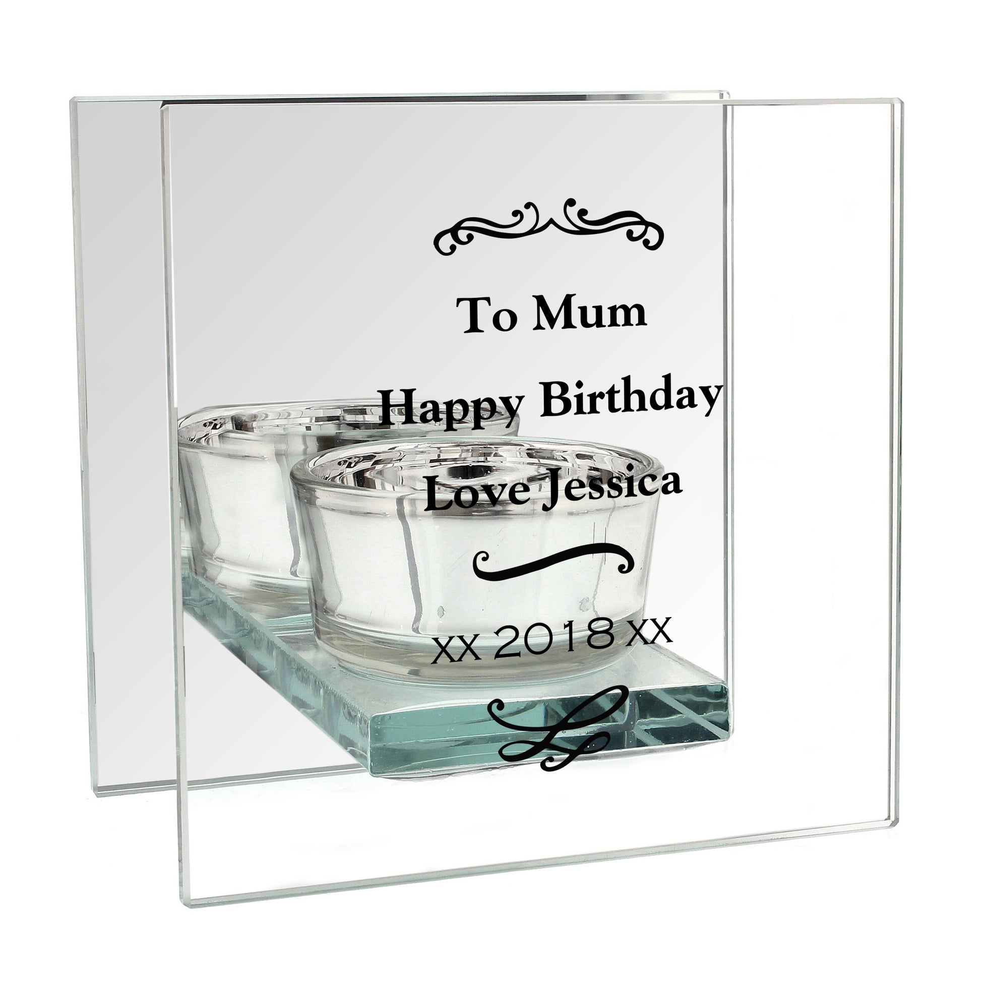 Personalised Antique Scroll Mirrored Glass Tea Light Candle Holder - MK&JD Gifts