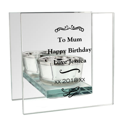 Personalised Antique Scroll Mirrored Glass Tea Light Candle Holder - MK&JD Gifts