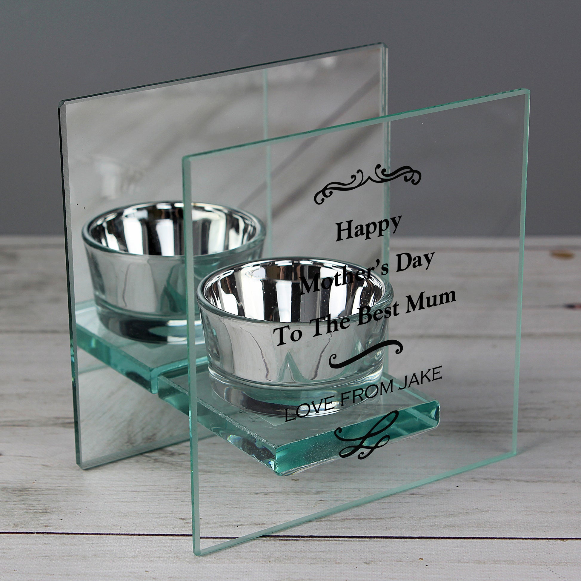 Personalised Antique Scroll Mirrored Glass Tea Light Candle Holder - MK&JD Gifts