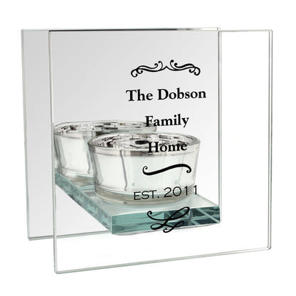 Personalised Antique Scroll Mirrored Glass Tea Light Candle Holder - MK&JD Gifts