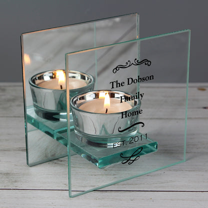 Personalised Antique Scroll Mirrored Glass Tea Light Candle Holder - MK&JD Gifts
