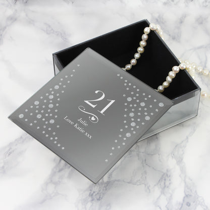 Personalised Big Age Swirls & Hearts Diamante Glass Trinket Box - MK&JD Gifts