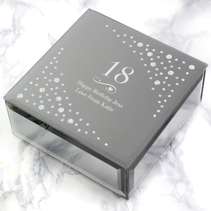 Personalised Big Age Swirls & Hearts Diamante Glass Trinket Box - MK&JD Gifts