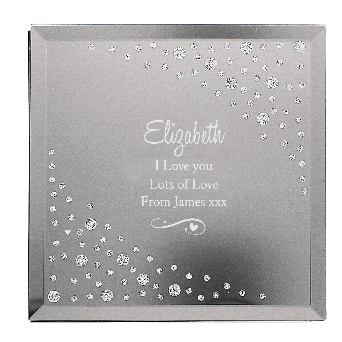Personalised Any Message Swirls & Hearts Diamante Glass Trinket Box - MK&JD Gifts