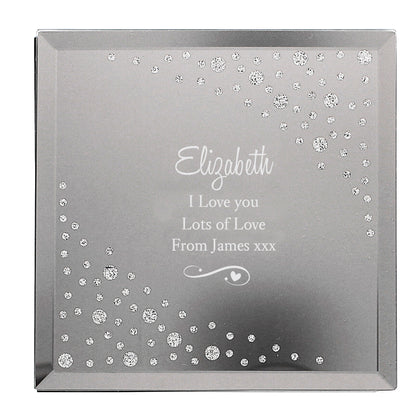 Personalised Any Message Swirls & Hearts Diamante Glass Trinket Box - MK&JD Gifts
