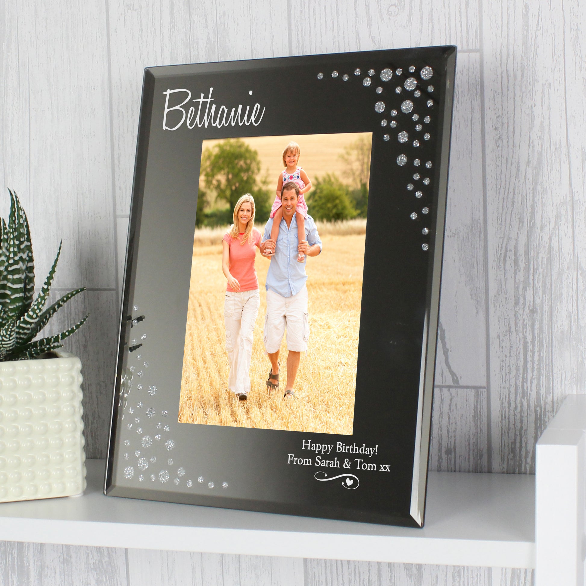 Personalised Swirls & Hearts Diamante 6x4 Glass Photo Frame - MK&JD Gifts