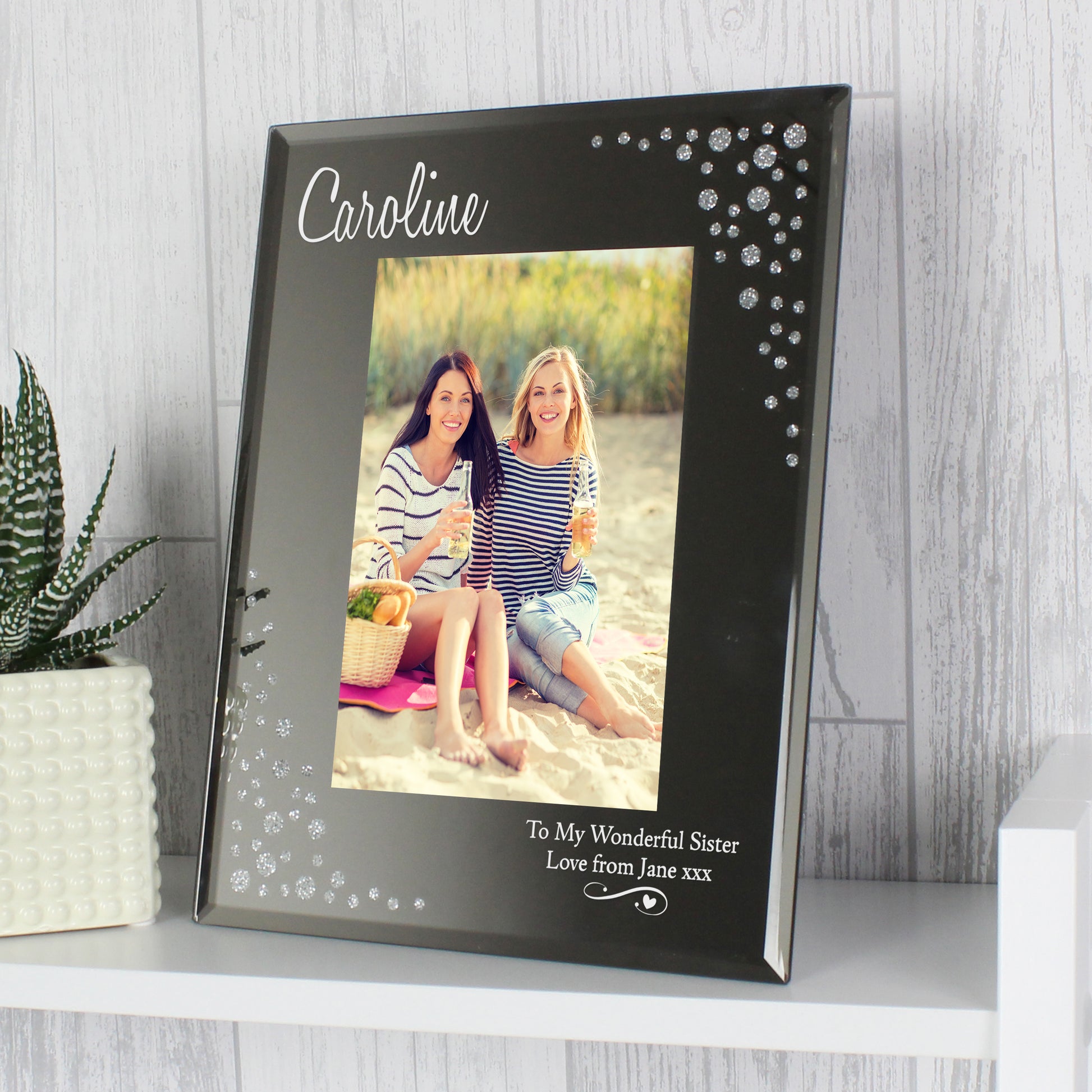 Personalised Swirls & Hearts Diamante 6x4 Glass Photo Frame - MK&JD Gifts