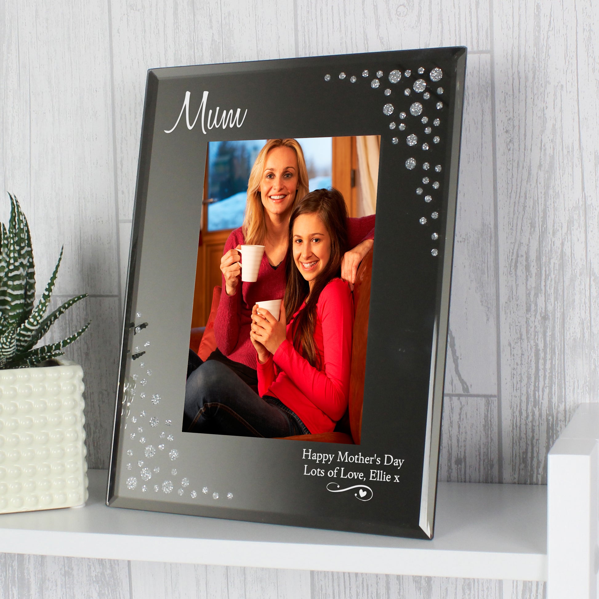 Personalised Swirls & Hearts Diamante 6x4 Glass Photo Frame - MK&JD Gifts