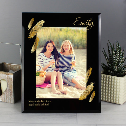 Personalised Golden Feather 5x7 Black Glass Photo Frame - MK&JD Gifts