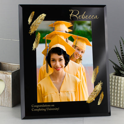 Personalised Golden Feather 5x7 Black Glass Photo Frame - MK&JD Gifts