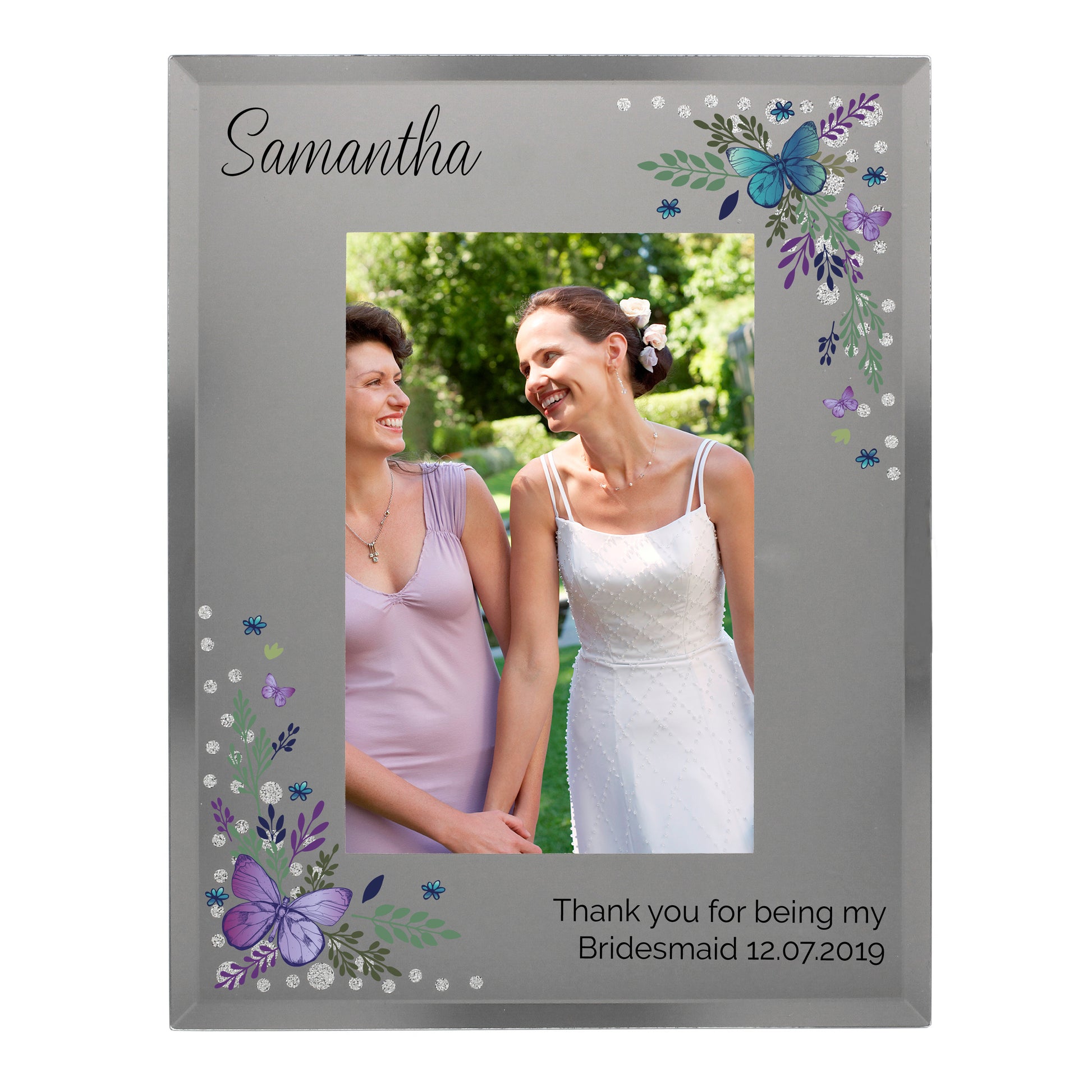 Personalised Butterfly 6x4 Diamante Glass Photo Frame - MK&JD Gifts
