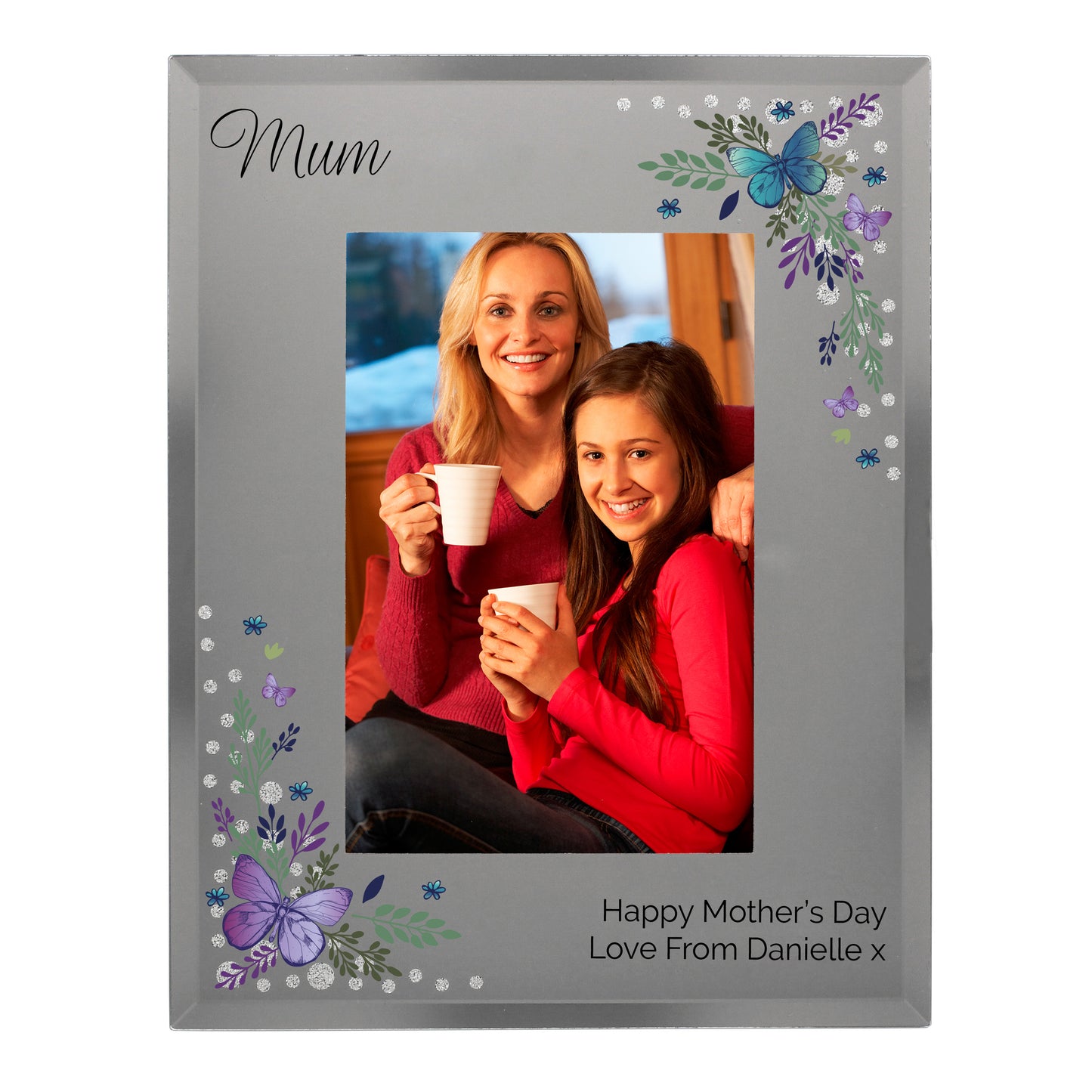 Personalised Butterfly 6x4 Diamante Glass Photo Frame - MK&JD Gifts