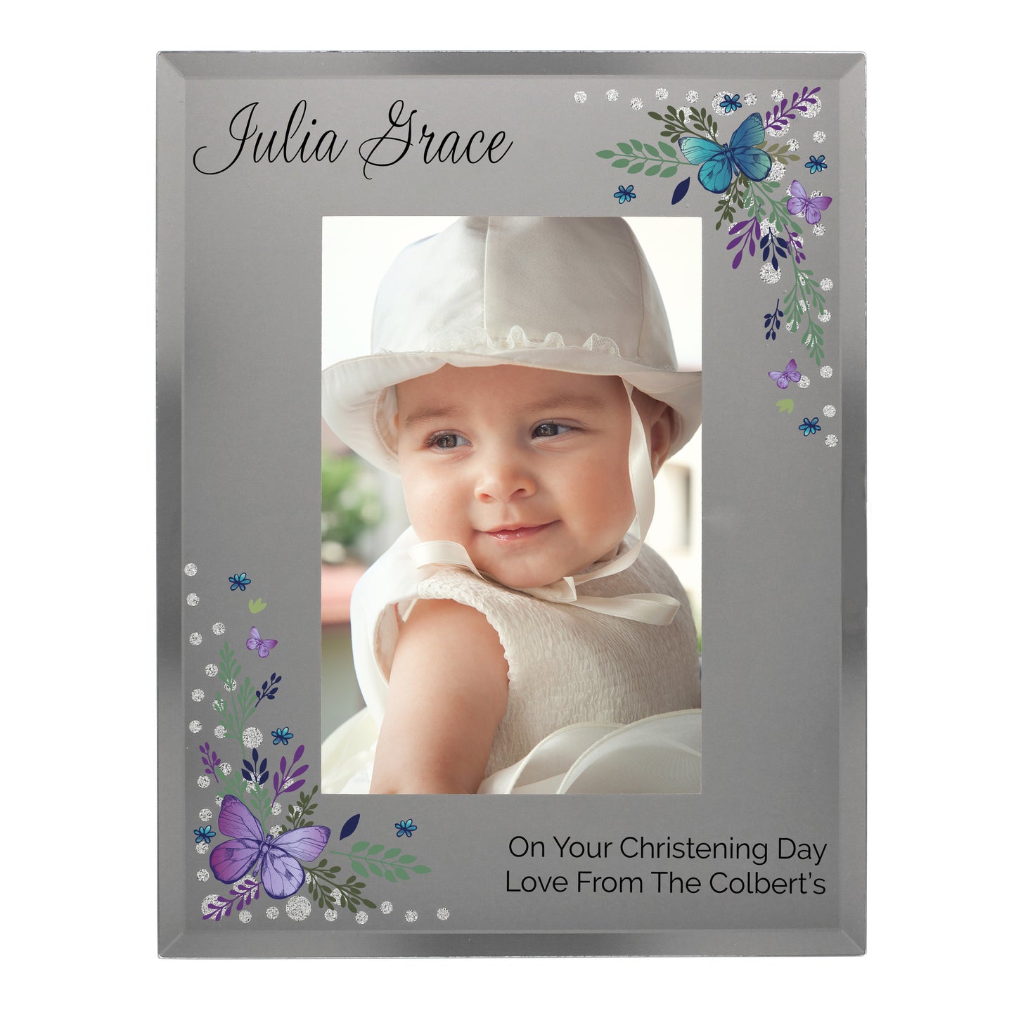 Personalised Butterfly 6x4 Diamante Glass Photo Frame - MK&JD Gifts