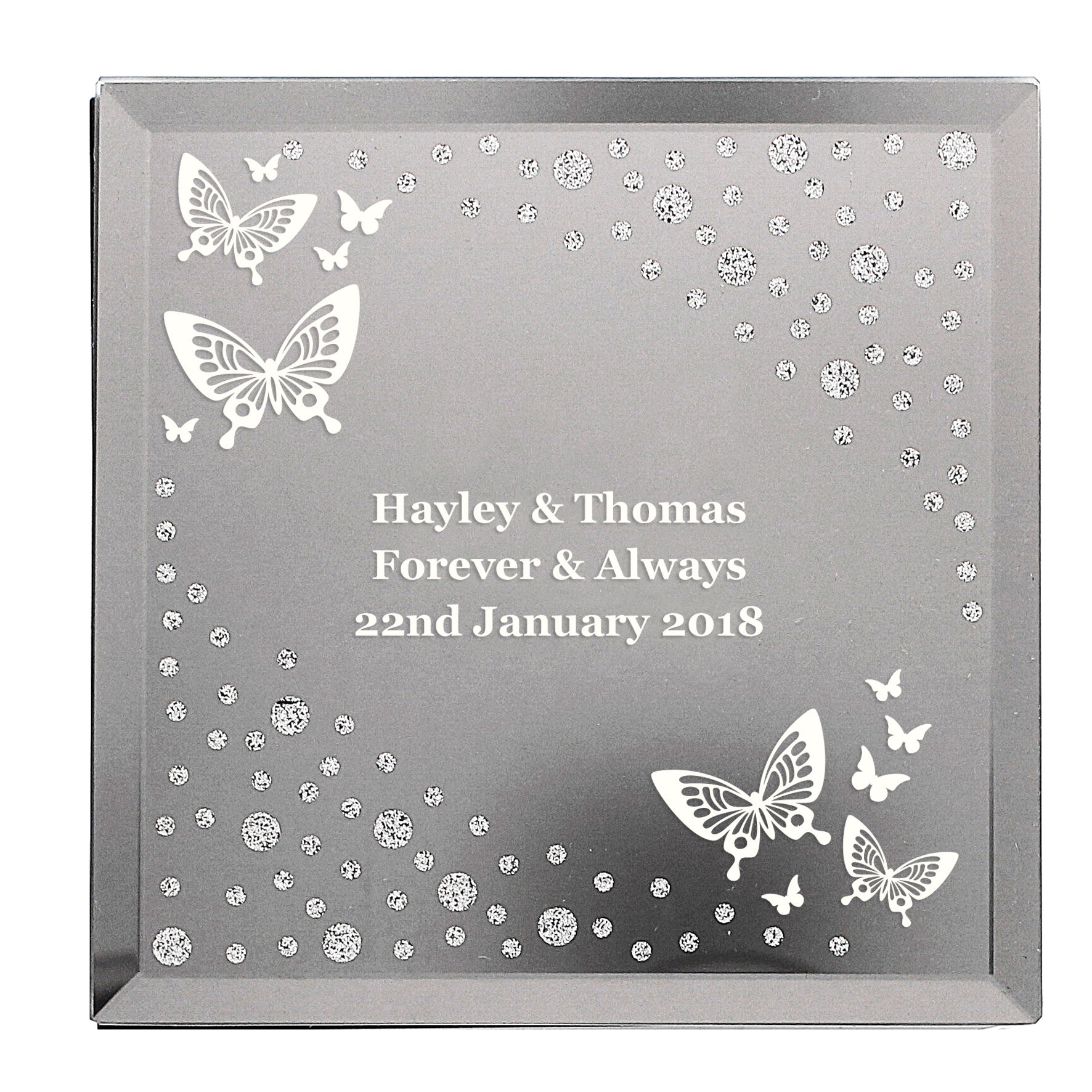 Personalised White Butterfly Diamante Glass Trinket Box - MK&JD Gifts