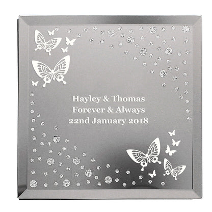 Personalised White Butterfly Diamante Glass Trinket Box - MK&JD Gifts