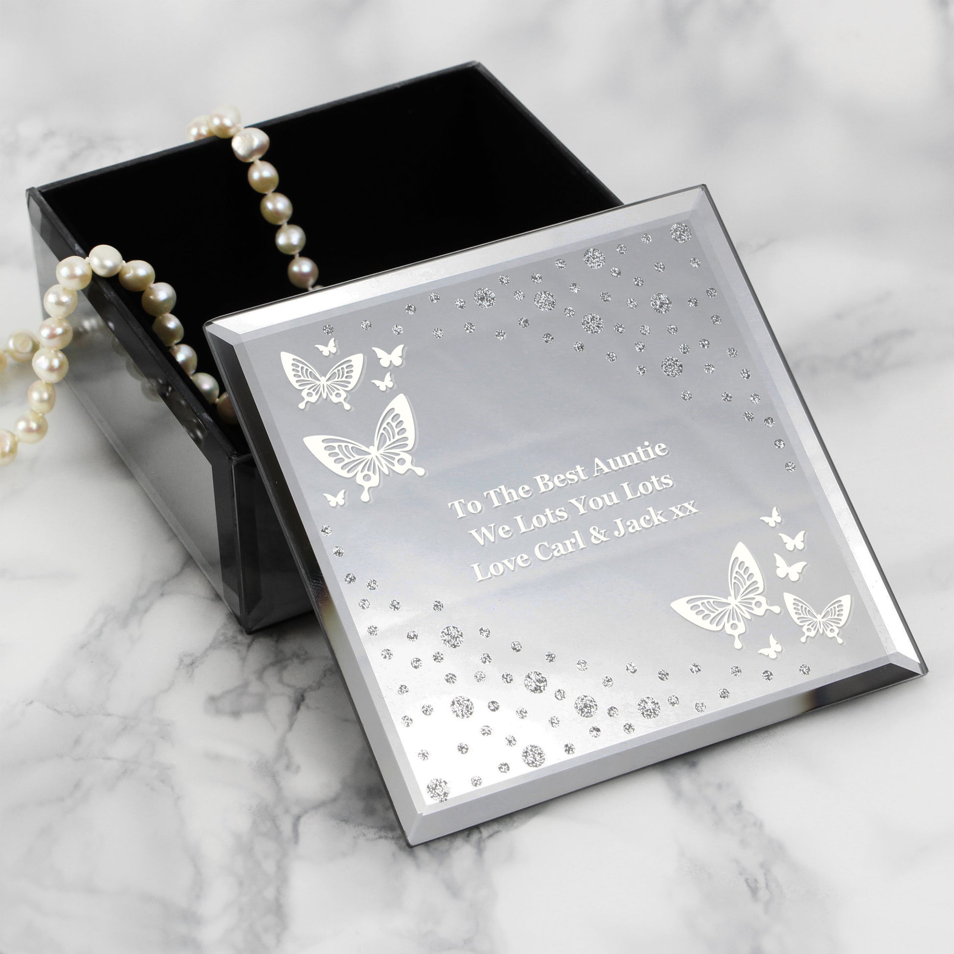 Personalised White Butterfly Diamante Glass Trinket Box - MK&JD Gifts