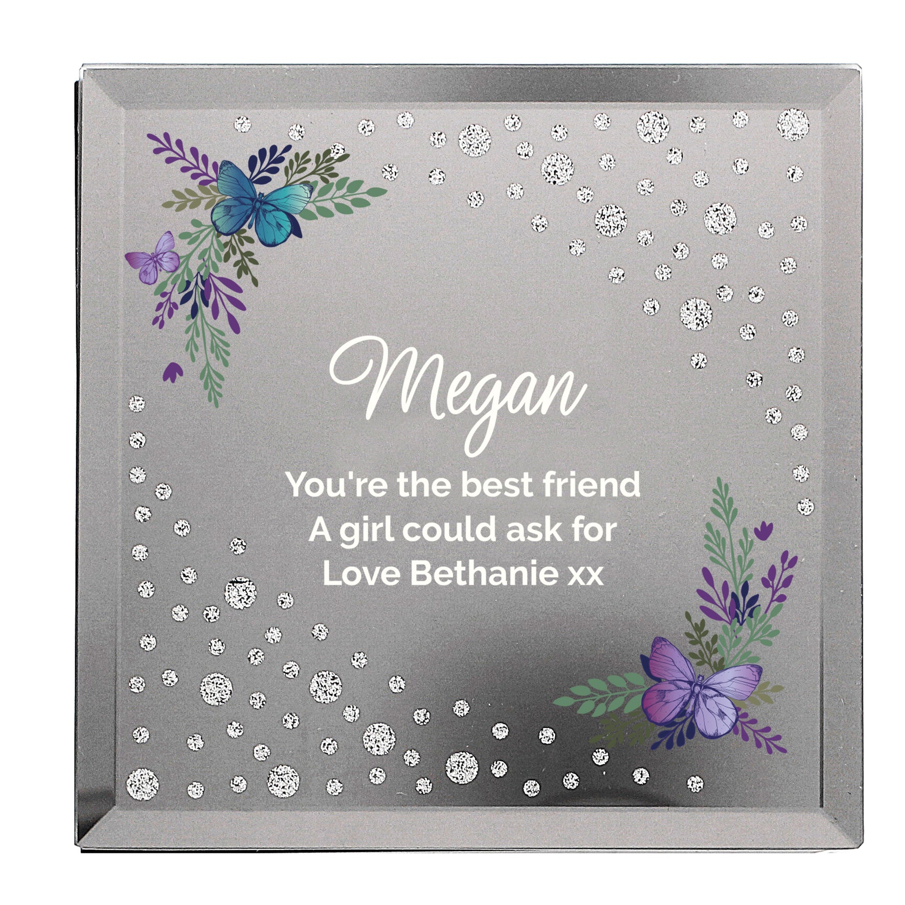 Personalised Floral Butterfly Diamante Glass Trinket Box - MK&JD Gifts